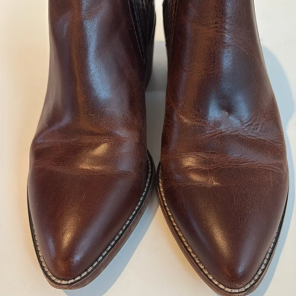 Madewell Bonham bootie ankle cowboy boots brown stacked heel size 7